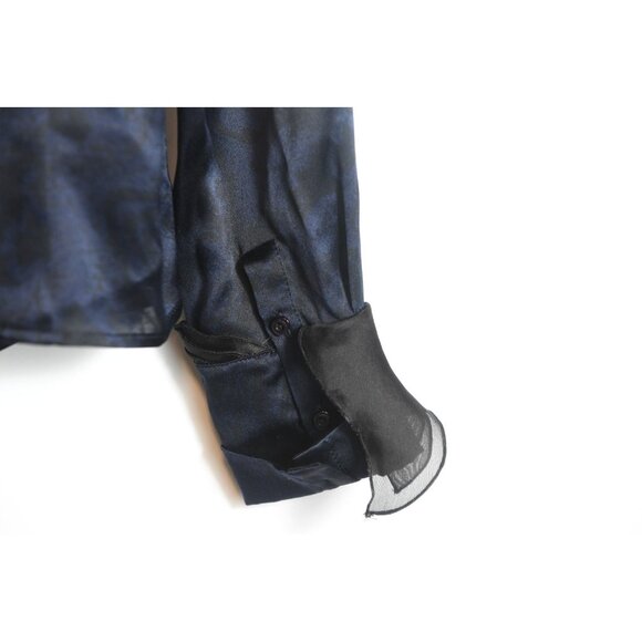 Carolina Herrera 100% Silk Elegant Navy Black Ruffle Blouse Size M- READ - Picture 6 of 11